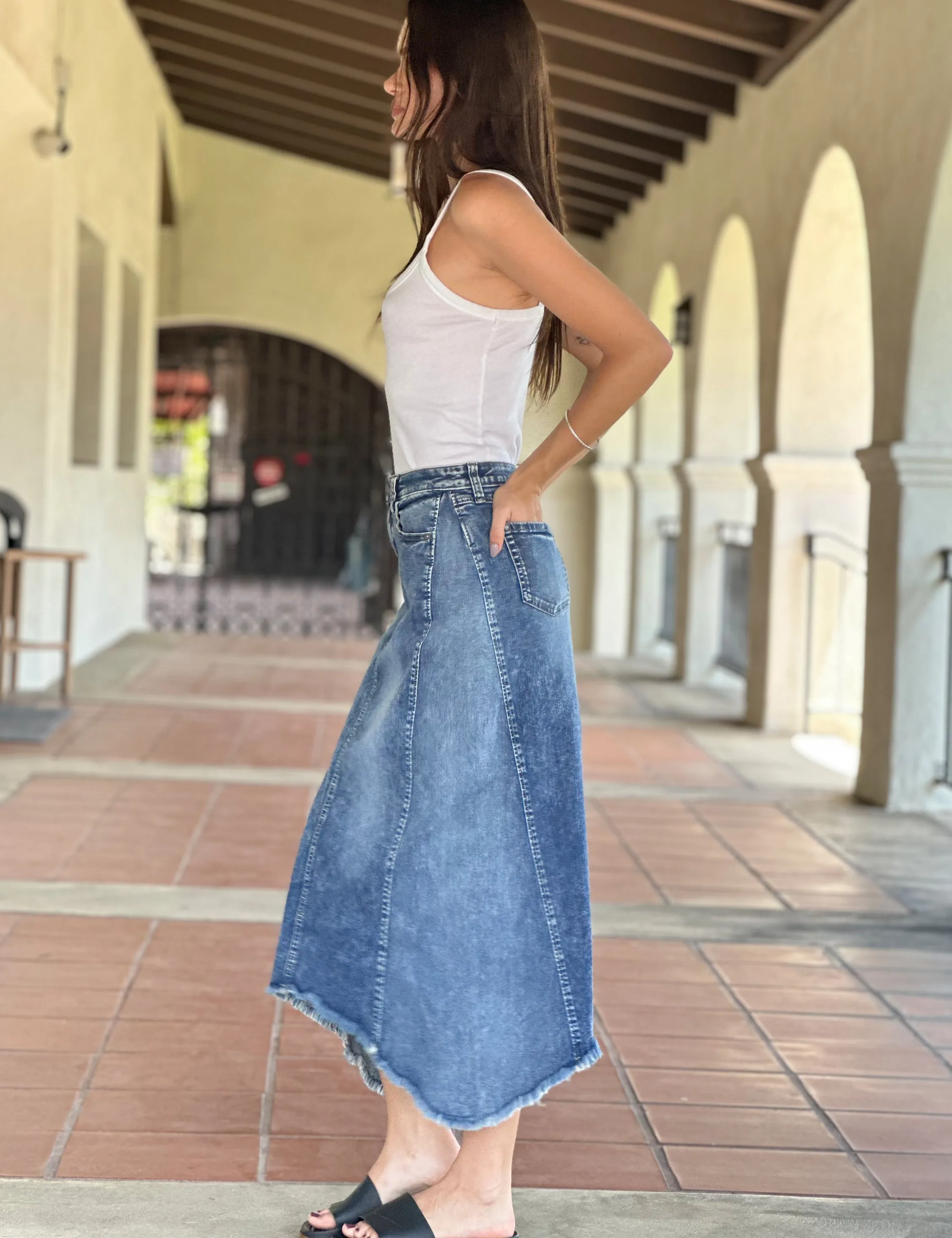 2-Tone Blue Maxi Denim Skirt