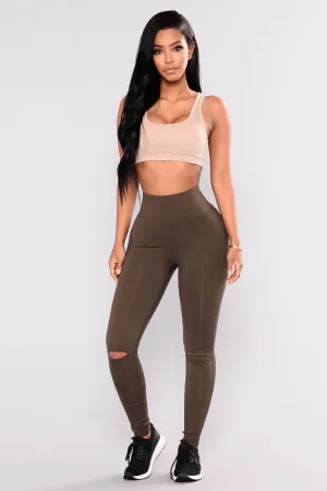 Active Knee Slit Leggings - Olive