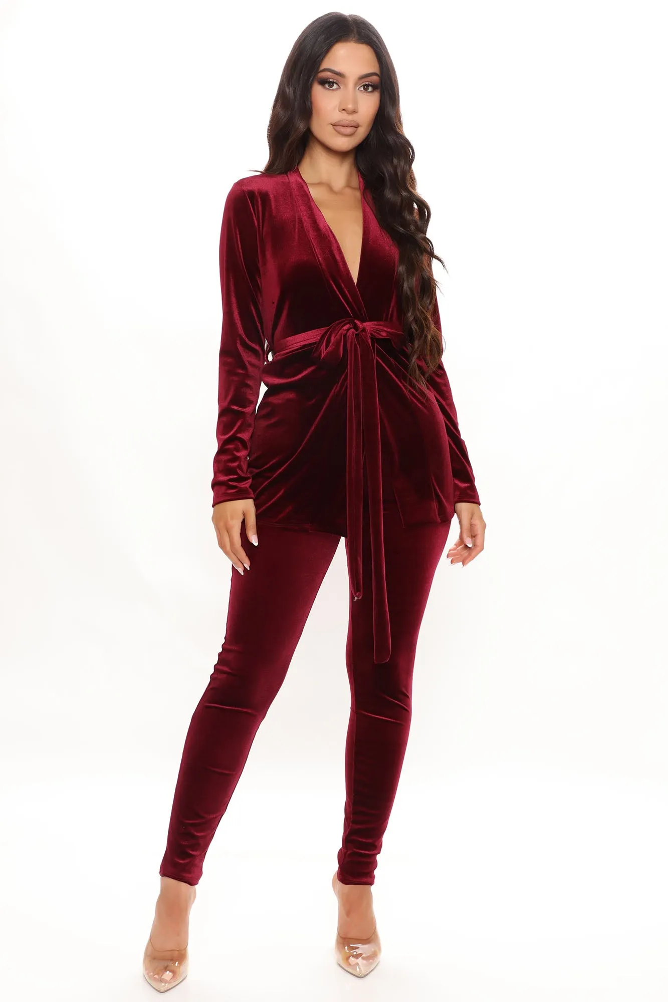 Akira Velvet Legging Set - Burgundy