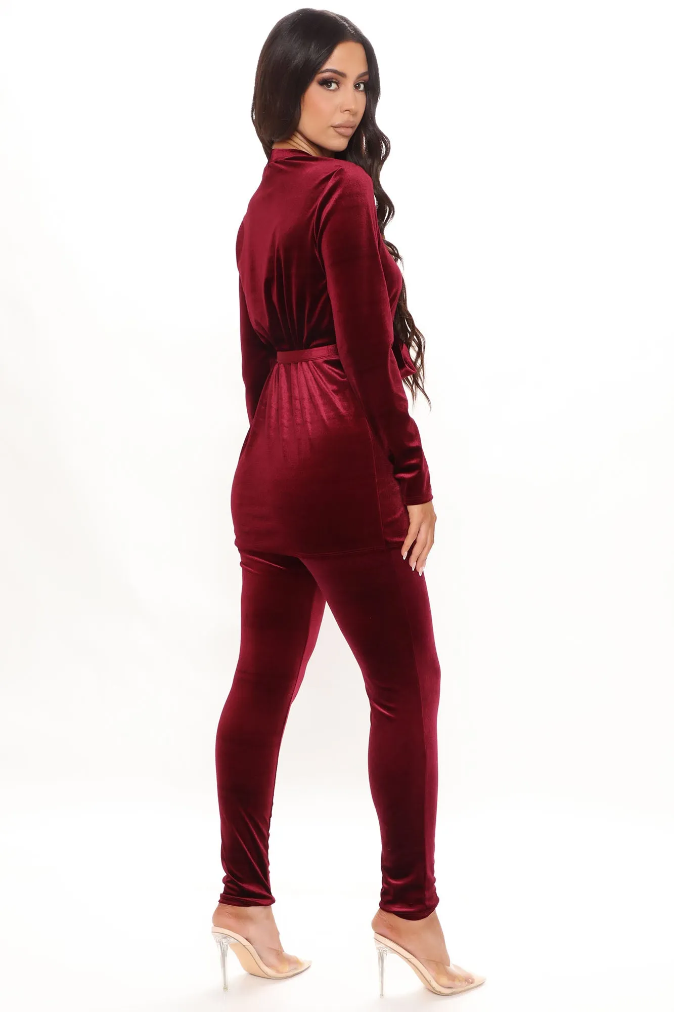 Akira Velvet Legging Set - Burgundy