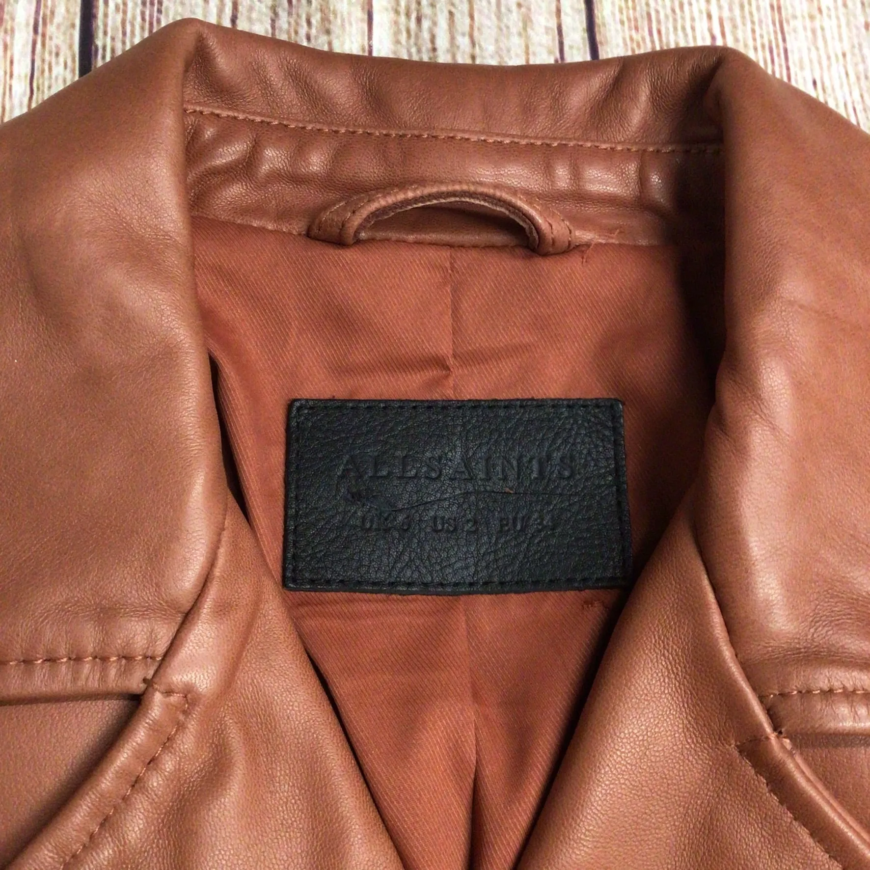 AllSaints Salmon Brown Balfern Biker Leather Jacket Size 6 UK