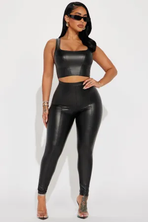 Always Cool Faux Leather Legging Set - Black