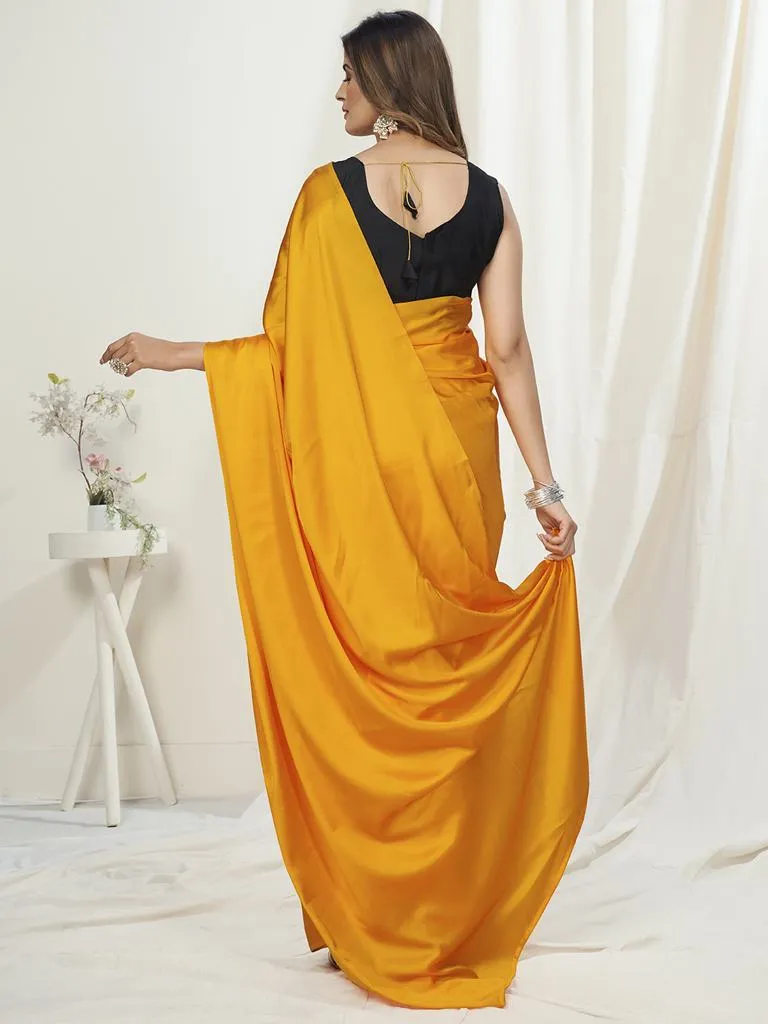 Apricot Orange Ready to Wear One Minute Saree In Satin Silk