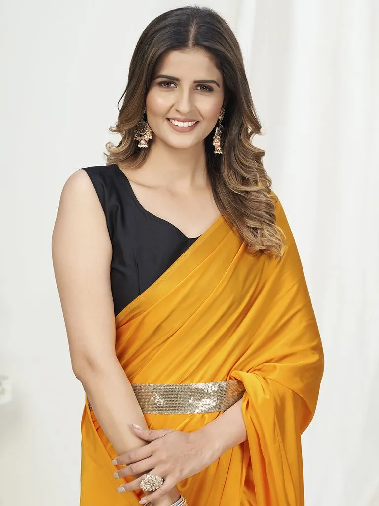 Apricot Orange Ready to Wear One Minute Saree In Satin Silk