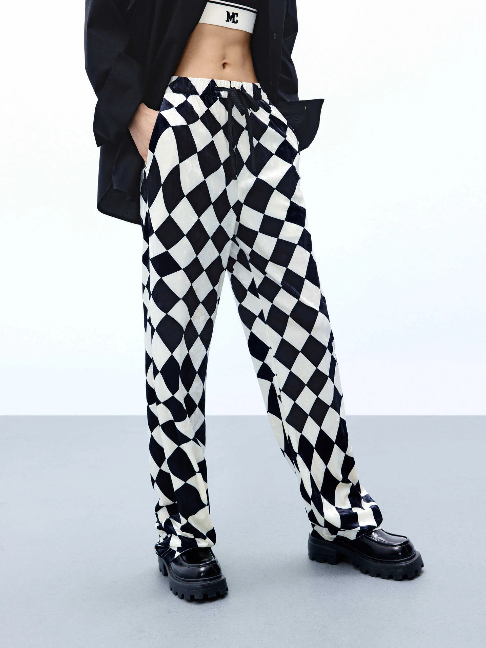 Argyle Check Elastic Waist Pants