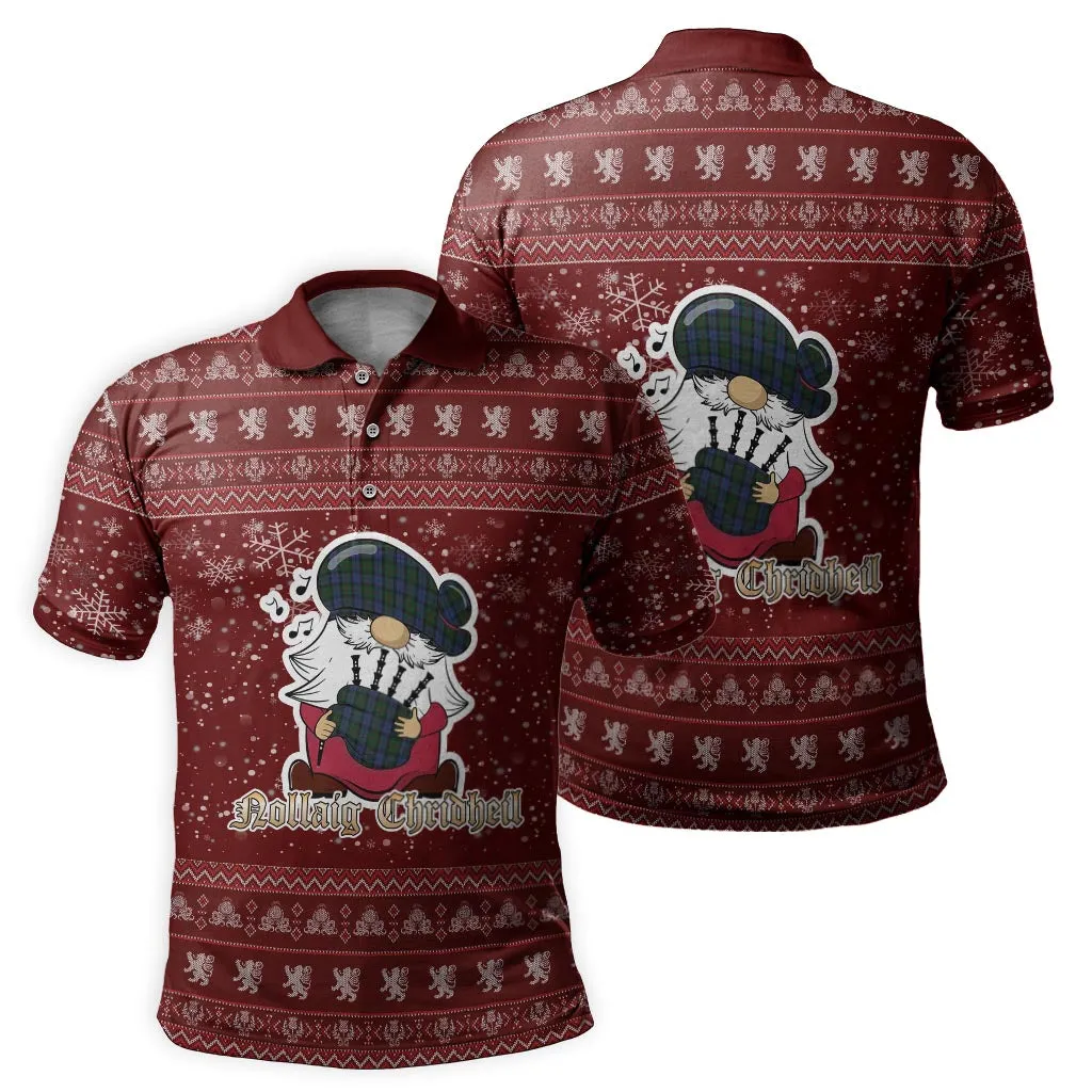 Baird Clan Christmas Family Polo Shirt with Funny Gnome Playing Bagpipes