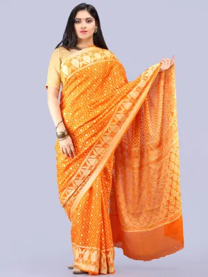 Banarasee Pure Chiffon Saree With Zari Work - Orange Gold - S031704299