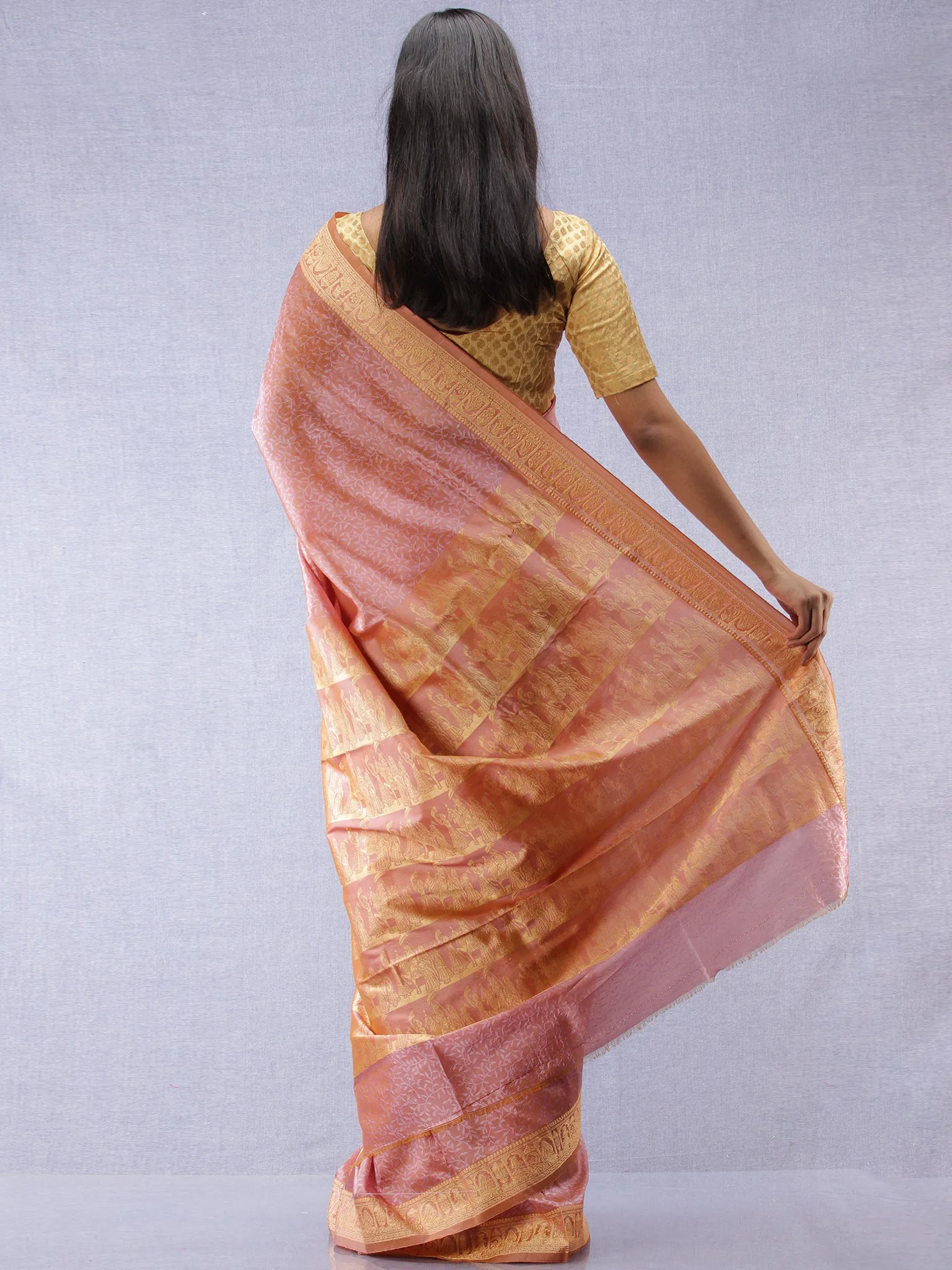 Banarasee Semi Silk Self Weave Saree With Resham Border - Dual Tone Lilac & Pink - S031704318