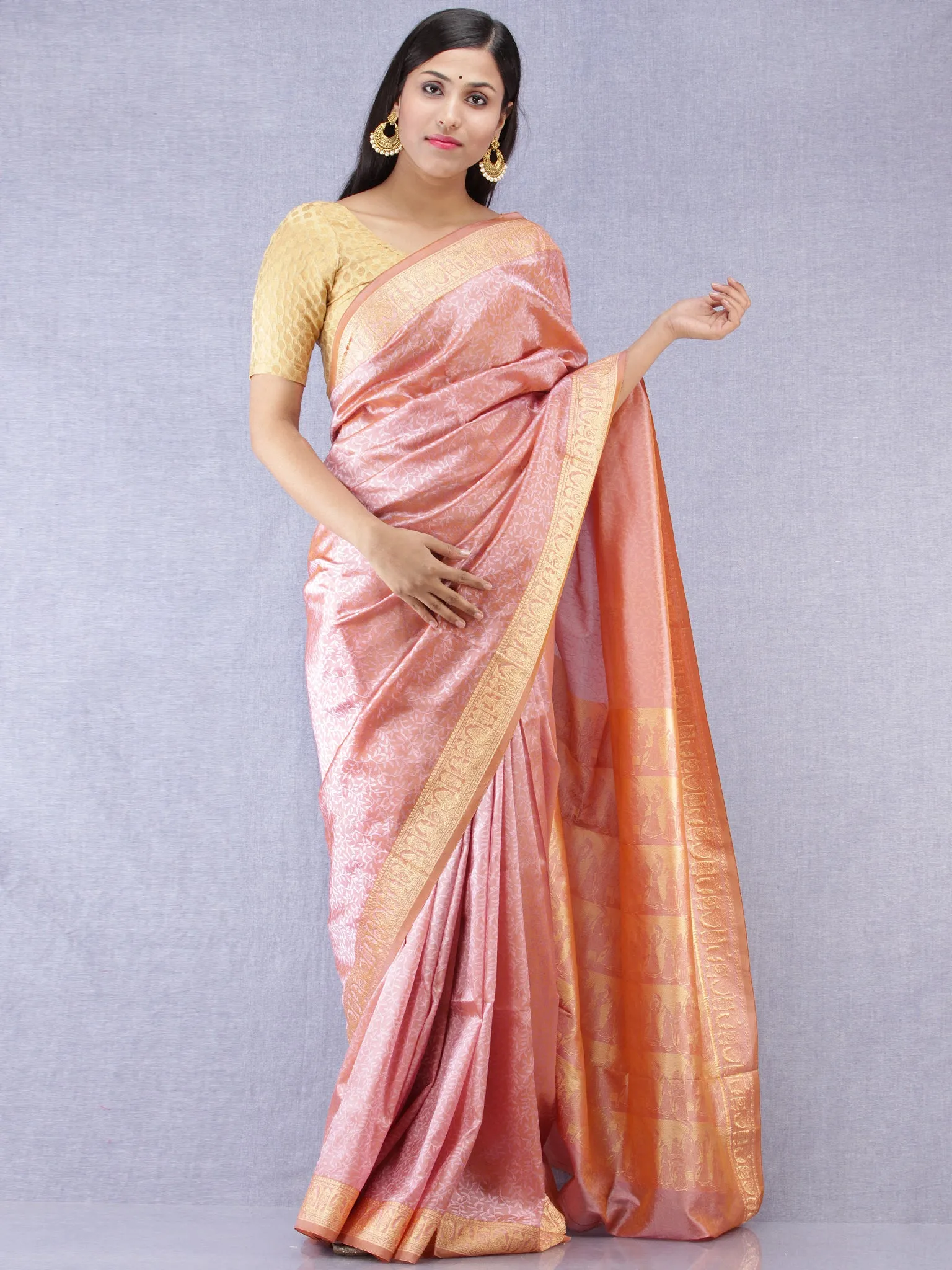 Banarasee Semi Silk Self Weave Saree With Resham Border - Dual Tone Lilac & Pink - S031704318