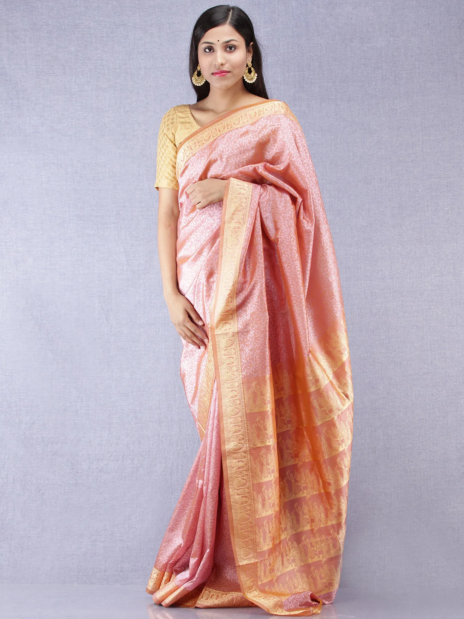 Banarasee Semi Silk Self Weave Saree With Resham Border - Dual Tone Lilac & Pink - S031704318