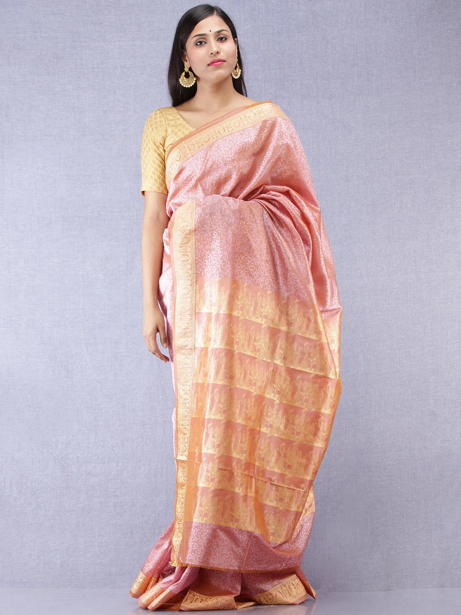 Banarasee Semi Silk Self Weave Saree With Resham Border - Dual Tone Lilac & Pink - S031704318