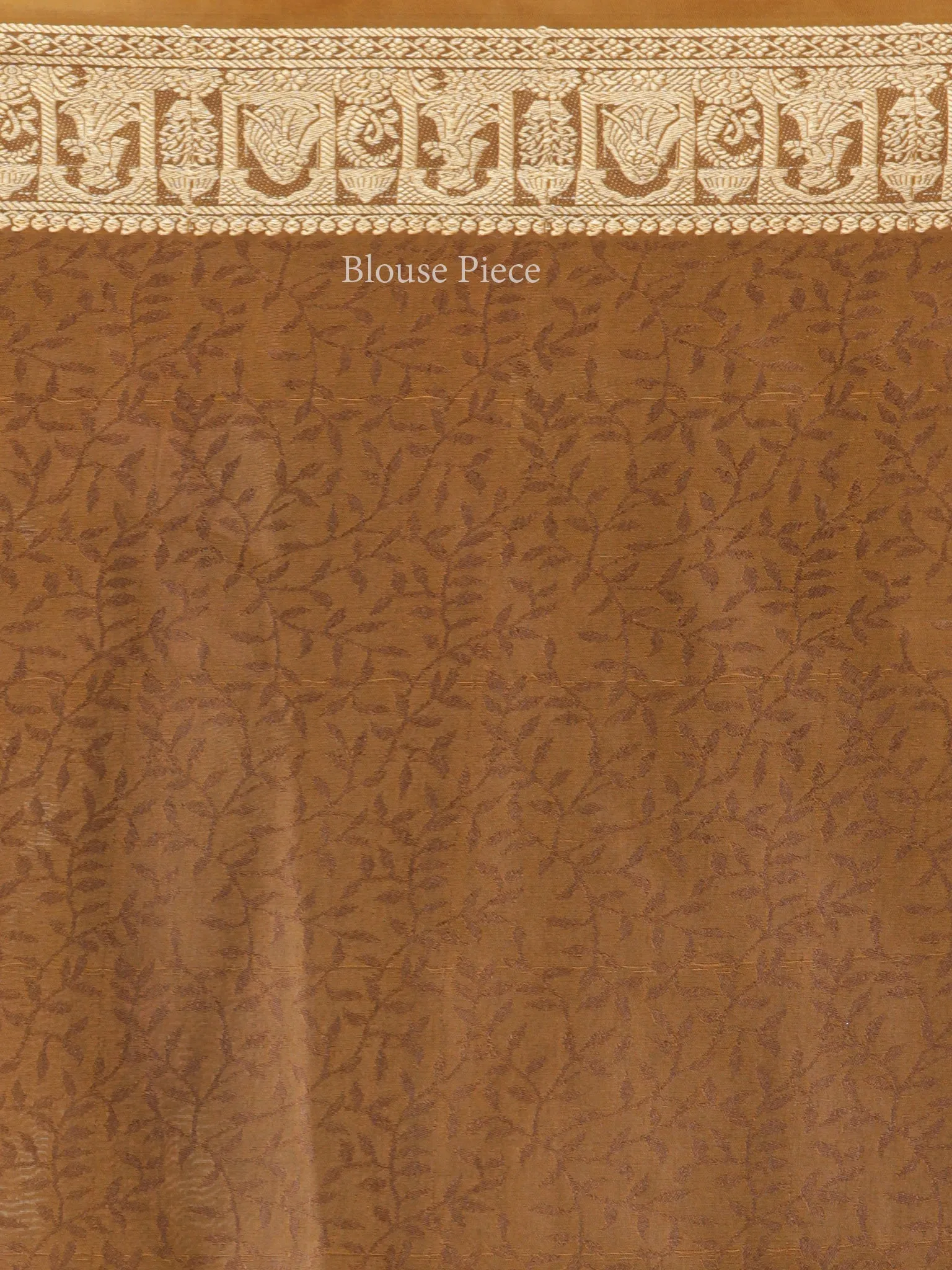 Banarasee Semi Silk Self Weave Saree With Resham Border - Peanut Brown Golden  - S031704316