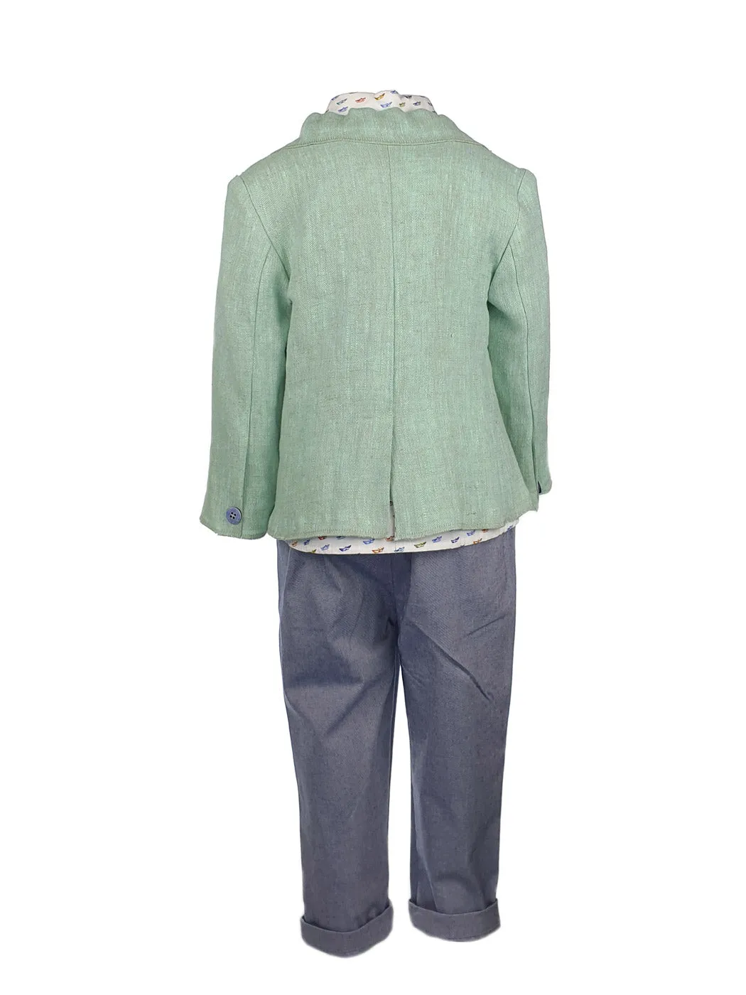 Baptism linen outfit 4pcs for boy-DCSO1191 Green