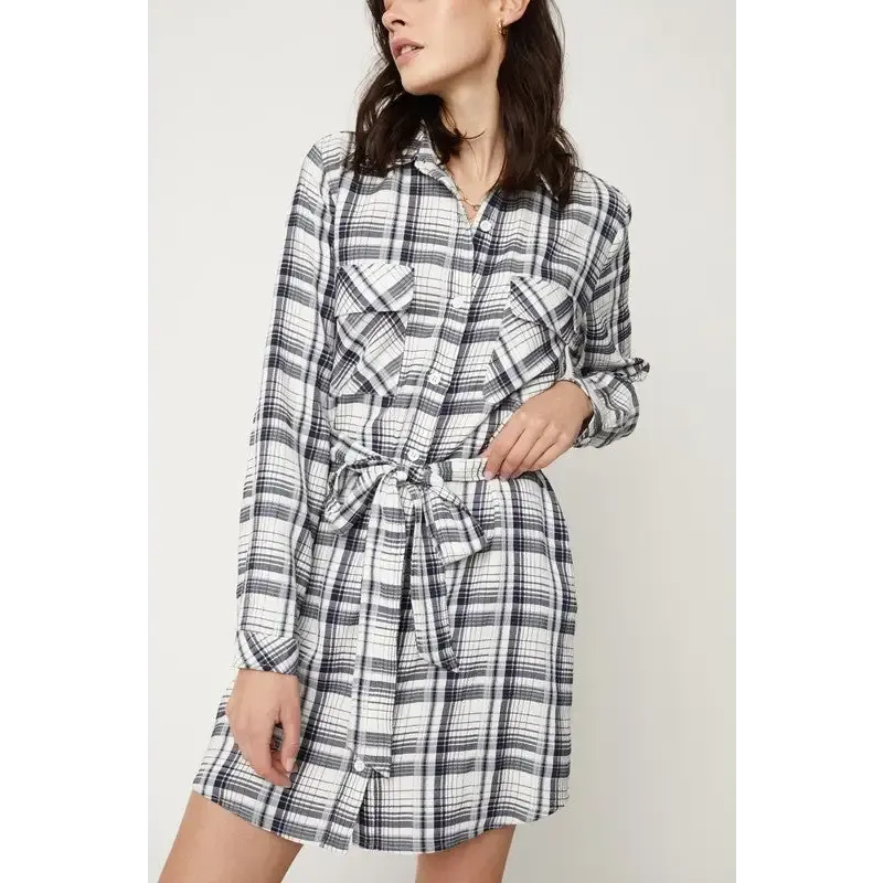 BELTED PLAID SHIRT DRESS