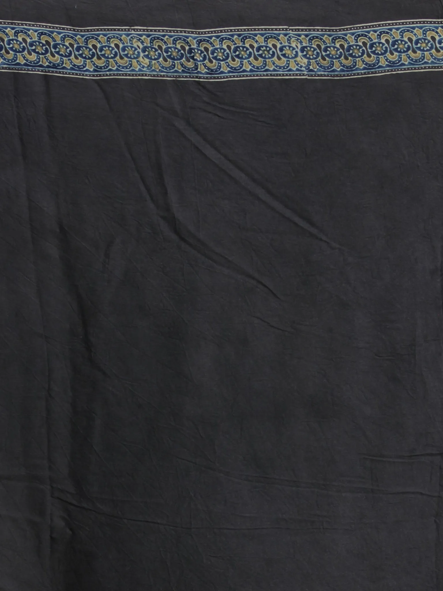 Black Indigo Olive Green Ajrakh Hand Block Printed Modal Silk Saree - S031704129