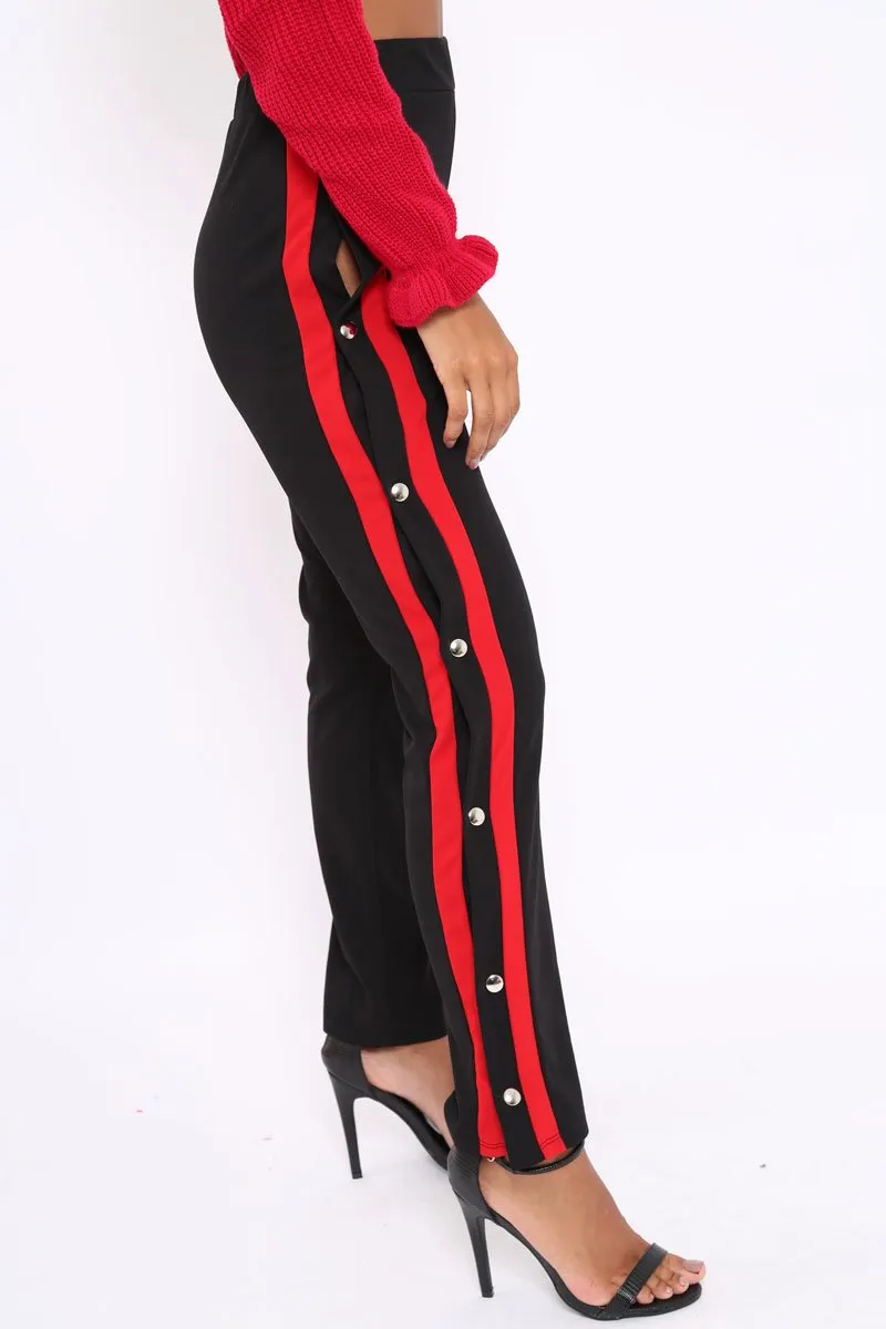 Black Popper Tailored Trousers with Red Stripe - Simona