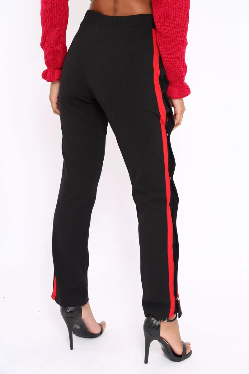 Black Popper Tailored Trousers with Red Stripe - Simona