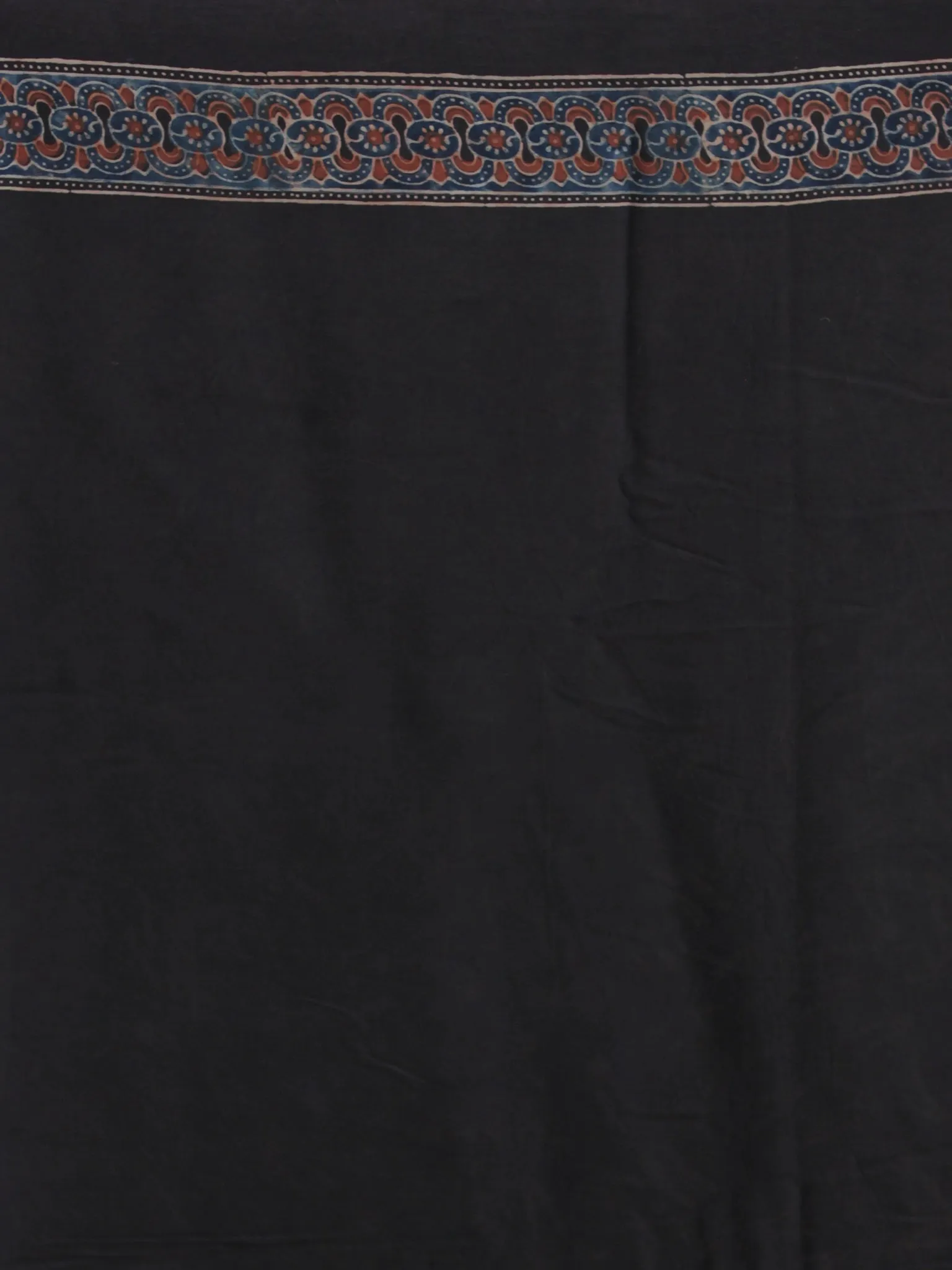 Black Red Ivory Indigo Ajrakh Hand Block Printed Modal Silk Saree - S031704133