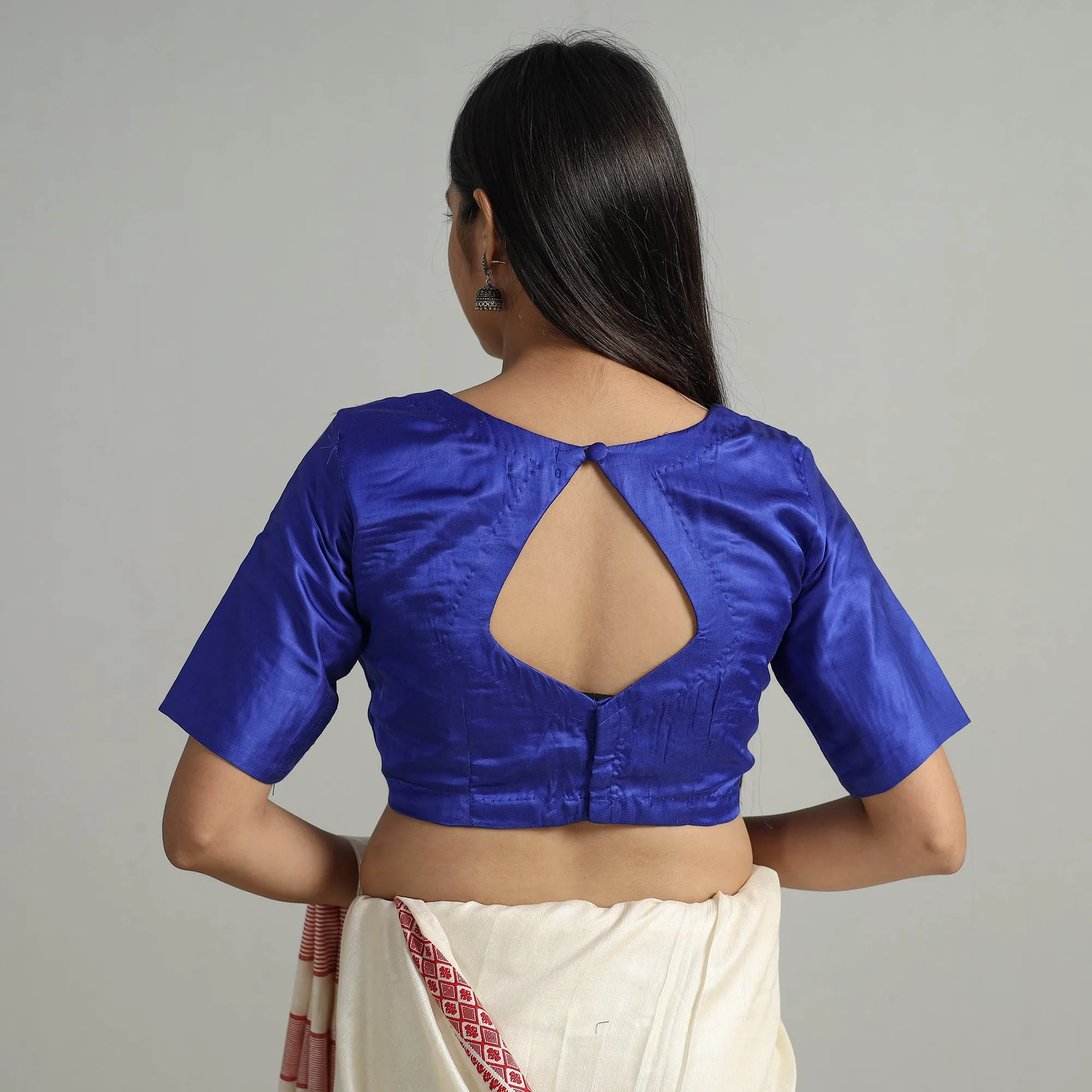 Blue - Modal Silk Plain Stitched Blouse 02