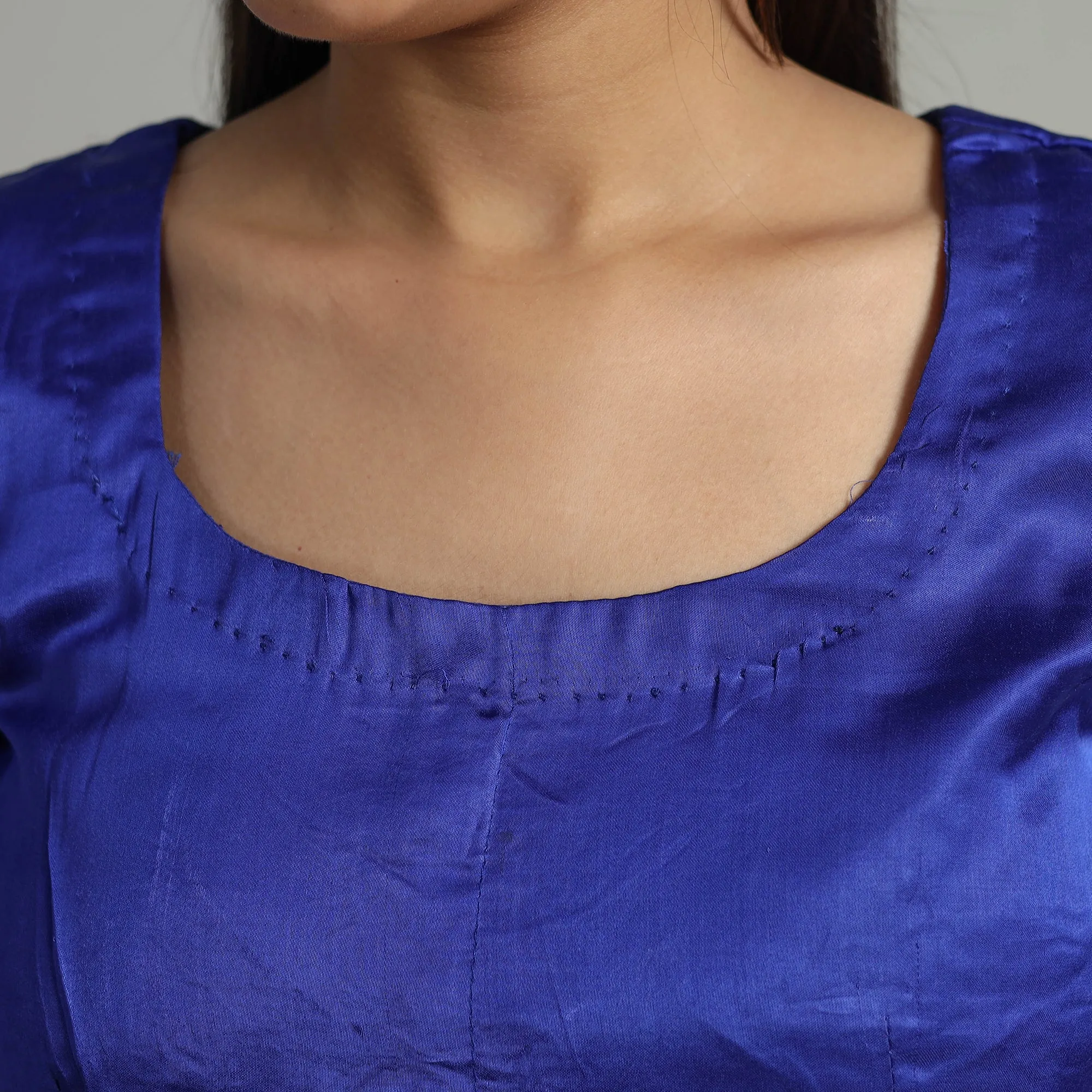 Blue - Modal Silk Plain Stitched Blouse 02