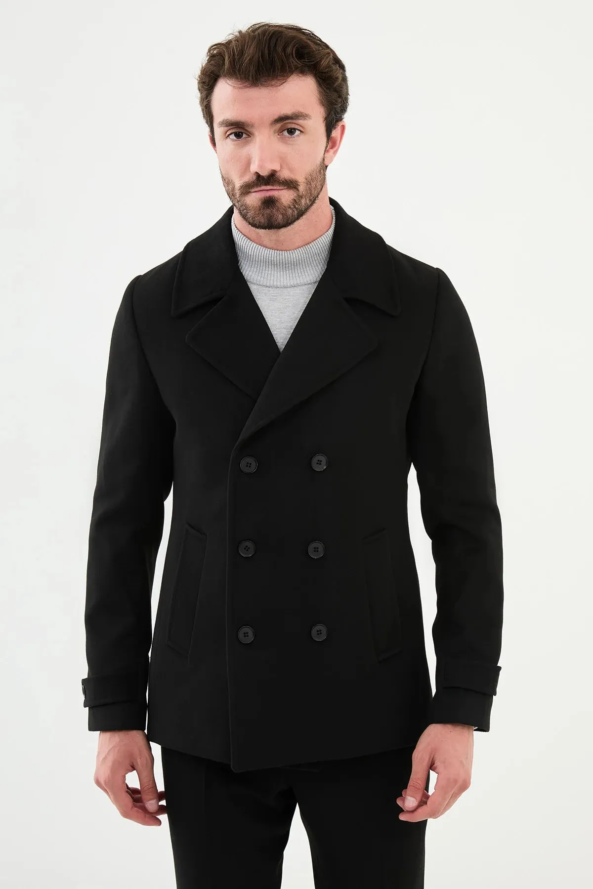 Bojoni Capena Plain Slim Fit Wool  Black Coat