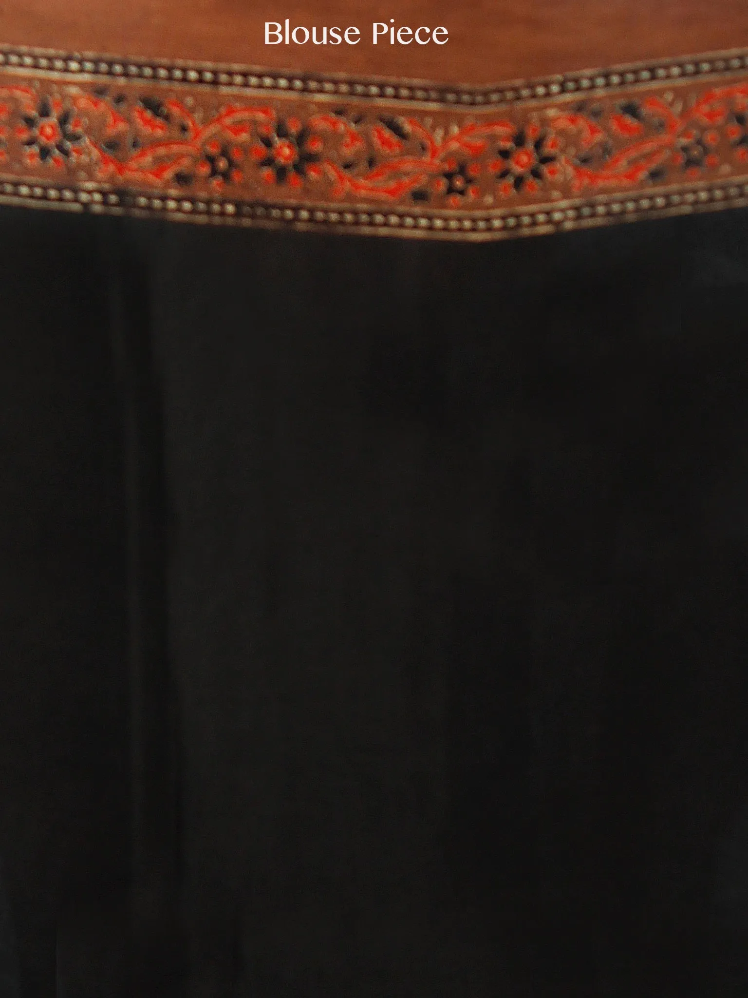 Brown Rust Black Ajrakh Hand Block Printed Modal Silk Saree in Natural Colors - S031703365