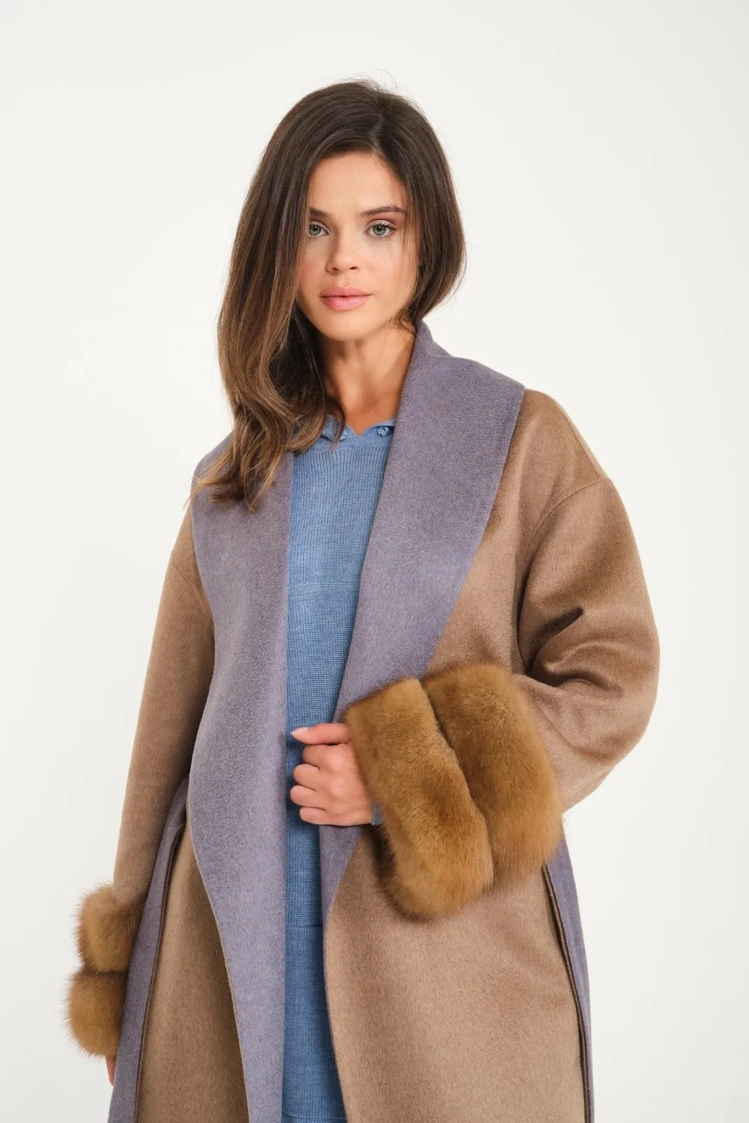 Camel / Grey Cashmere & Wool Coat