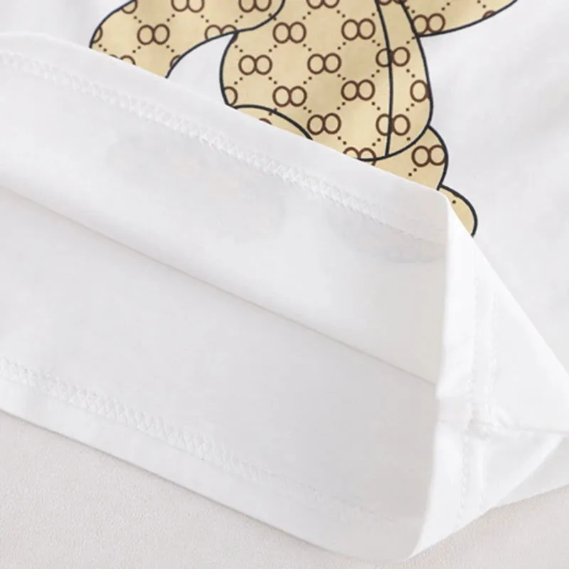 Cotton Cartoon Sunglass Rabbit T-Shirts and Shorts Sets