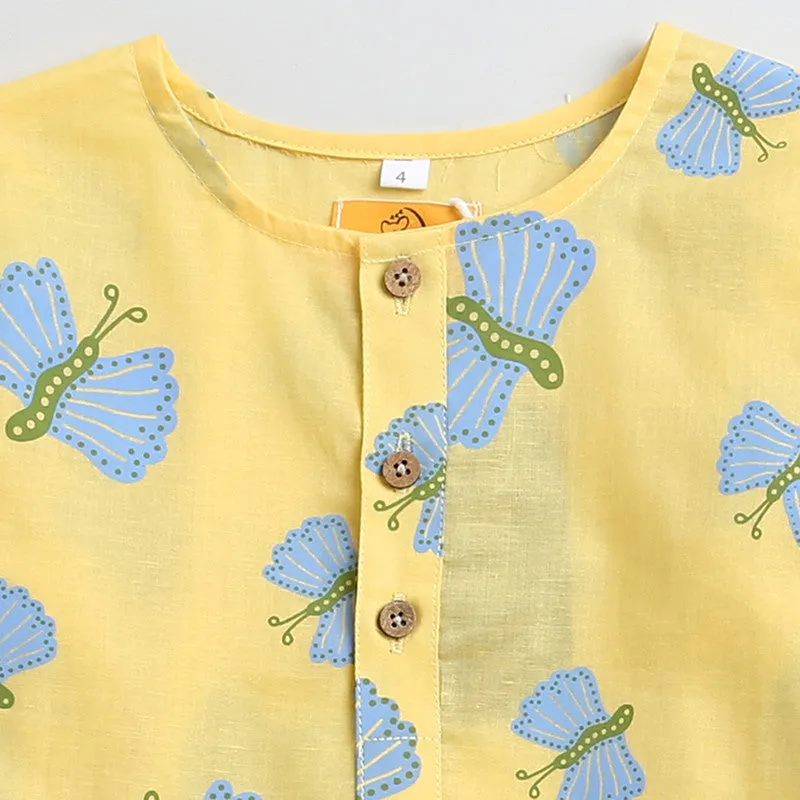 Cotton Kurta Set | Sleepwear | Unisex | Printed | Light Yellow