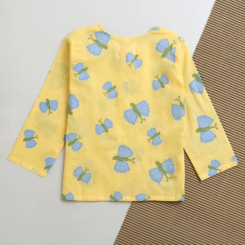 Cotton Kurta Set | Sleepwear | Unisex | Printed | Light Yellow