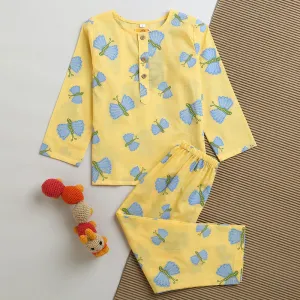 Cotton Kurta Set | Sleepwear | Unisex | Printed | Light Yellow