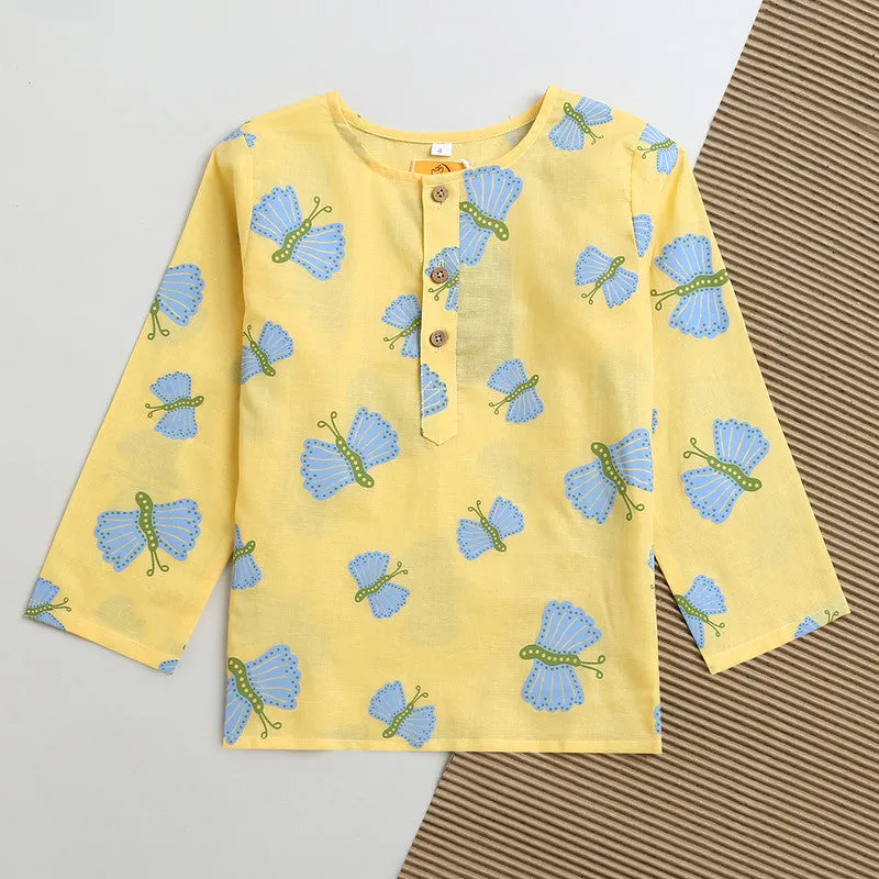 Cotton Kurta Set | Sleepwear | Unisex | Printed | Light Yellow