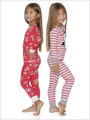 Cozy Couture Girls' 4 Piece Penguin And Reindeer  Cotton Pajamas