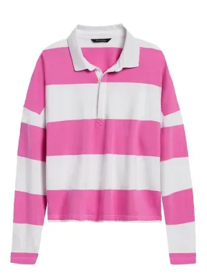 Cropped Rugby Stripe Polo in Pink Stripe