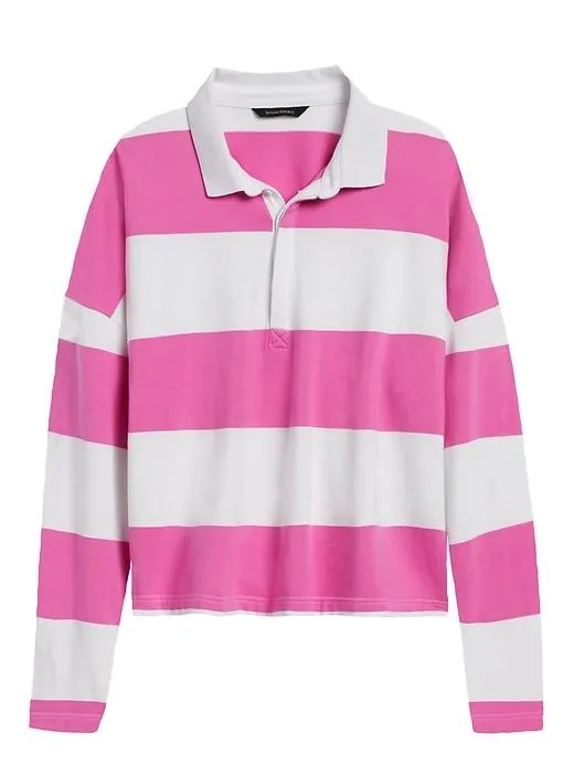 Cropped Rugby Stripe Polo in Pink Stripe