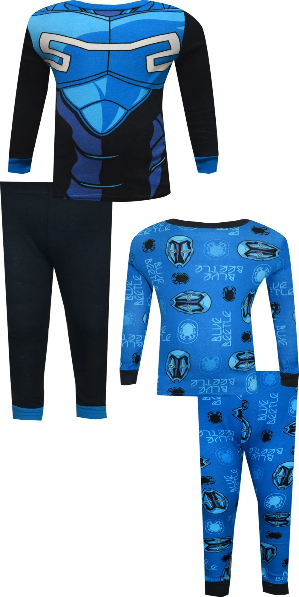 DC Comics Blue Beetle Classic Long Sleeve Cotton 4 Piece Pajama