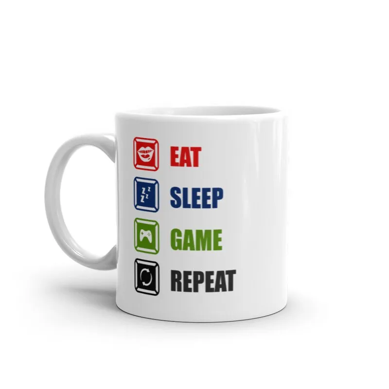 eat sleep game repeat coffee mug ,funny gaming mug   perfect gift for gamers,11oz coffee mug