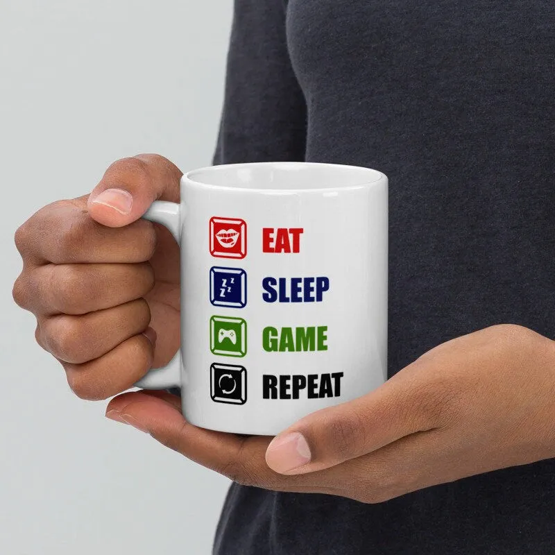 eat sleep game repeat coffee mug ,funny gaming mug   perfect gift for gamers,11oz coffee mug