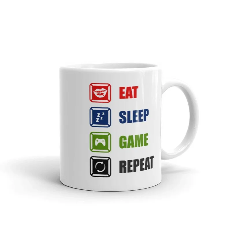 eat sleep game repeat coffee mug ,funny gaming mug   perfect gift for gamers,11oz coffee mug