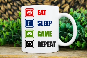 eat sleep game repeat coffee mug ,funny gaming mug   perfect gift for gamers,11oz coffee mug