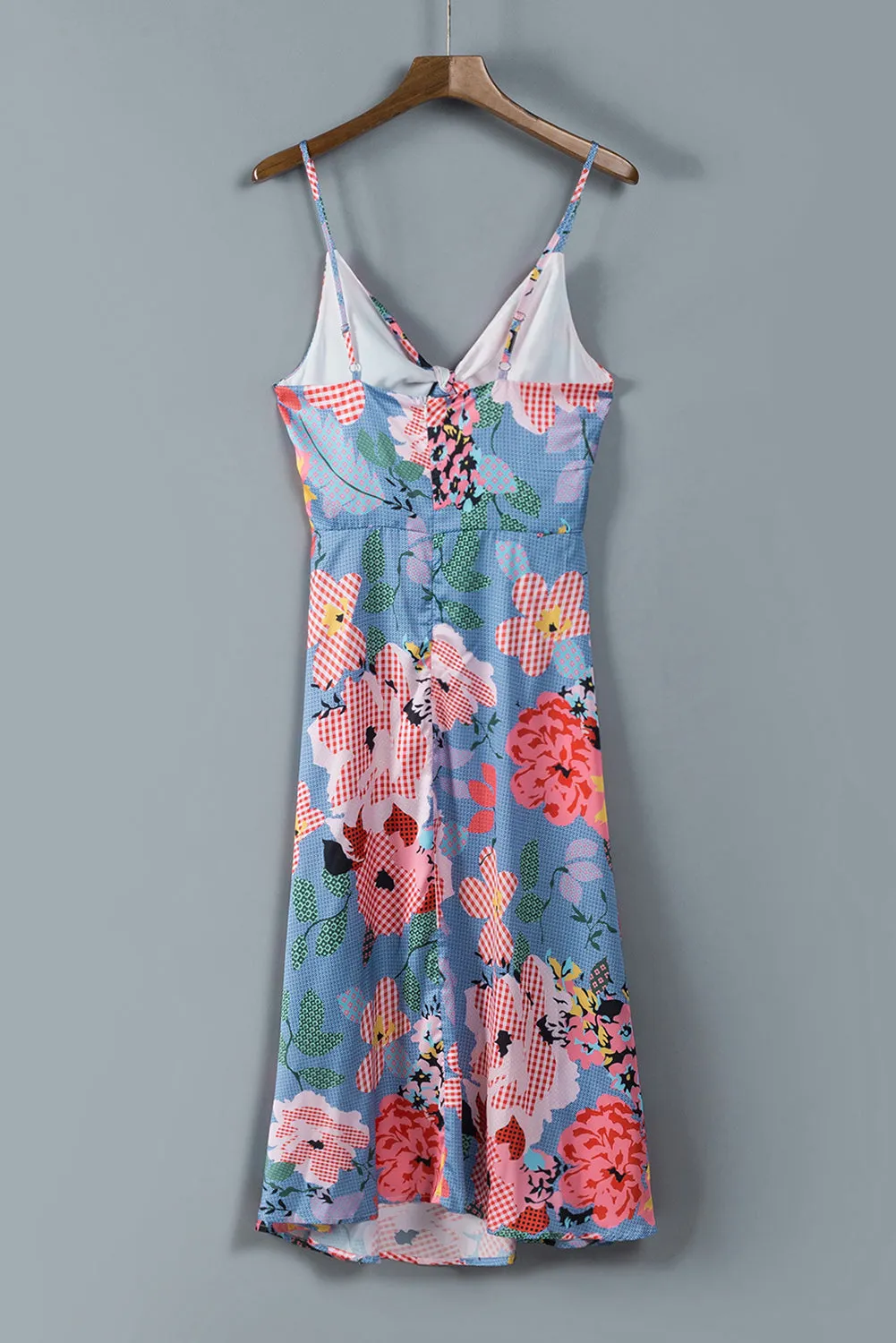 Floral Tied Cutout Split Spaghetti Strap Dress