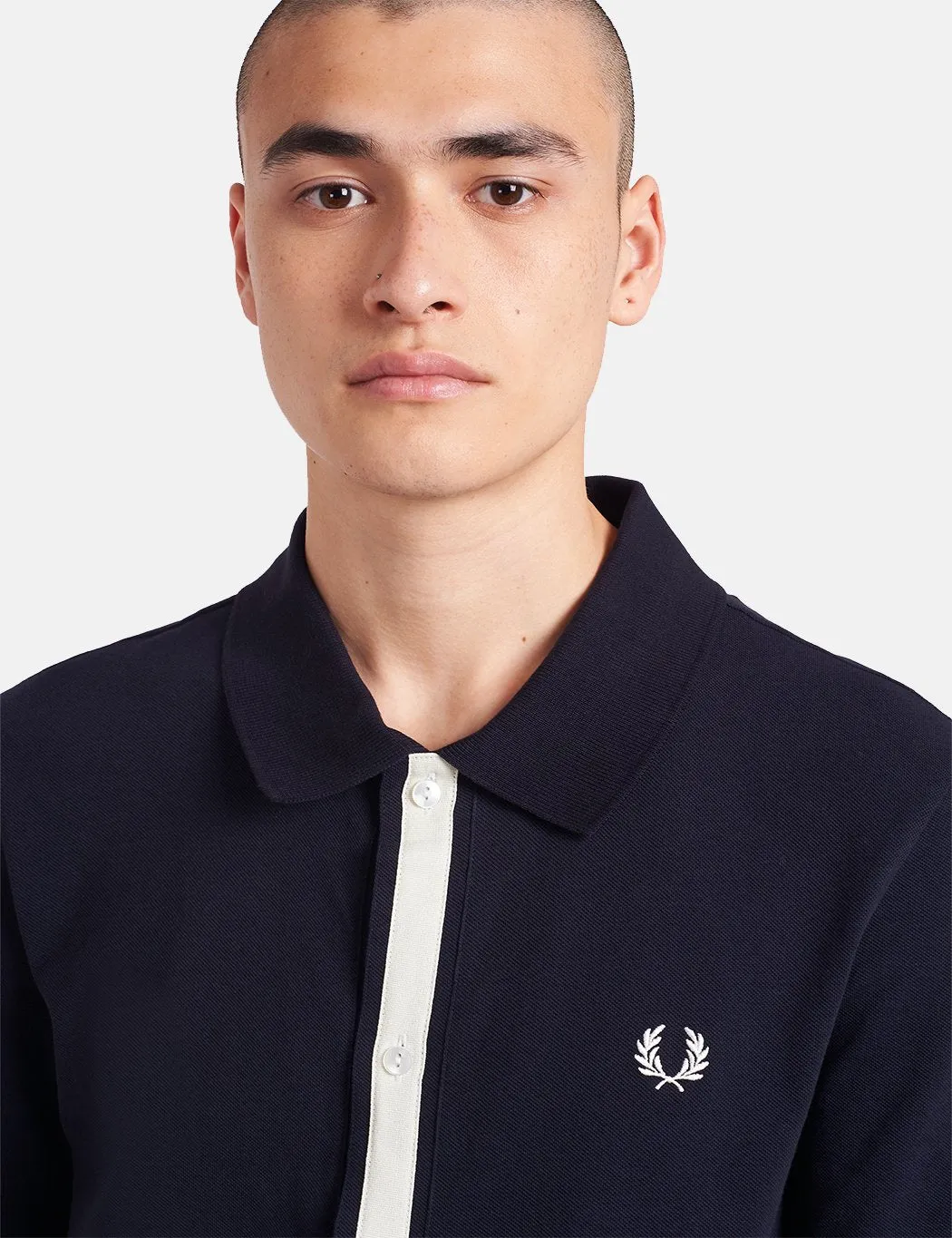 Fred Perry Reissue Pique Button Through Shirt - Navy Blue