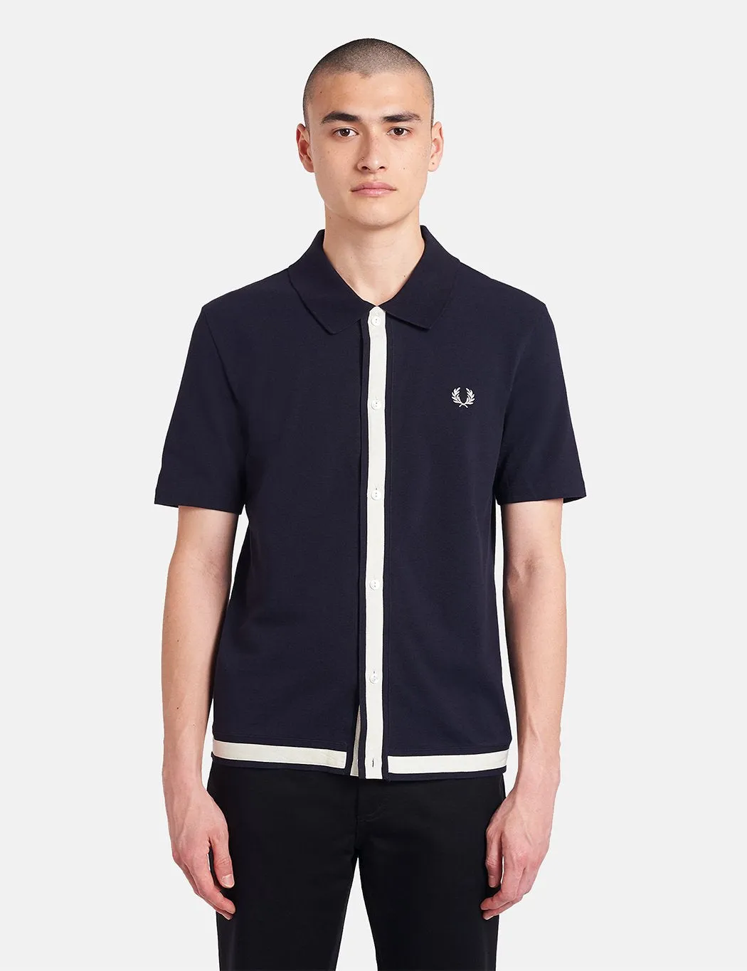 Fred Perry Reissue Pique Button Through Shirt - Navy Blue