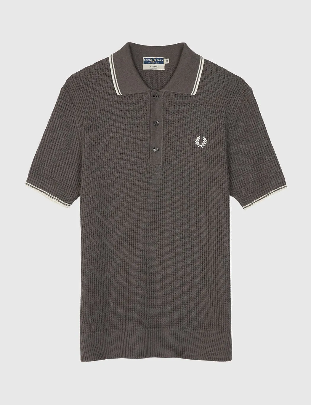 Fred Perry Textured Knitted Polo Shirt - Anthracite Black