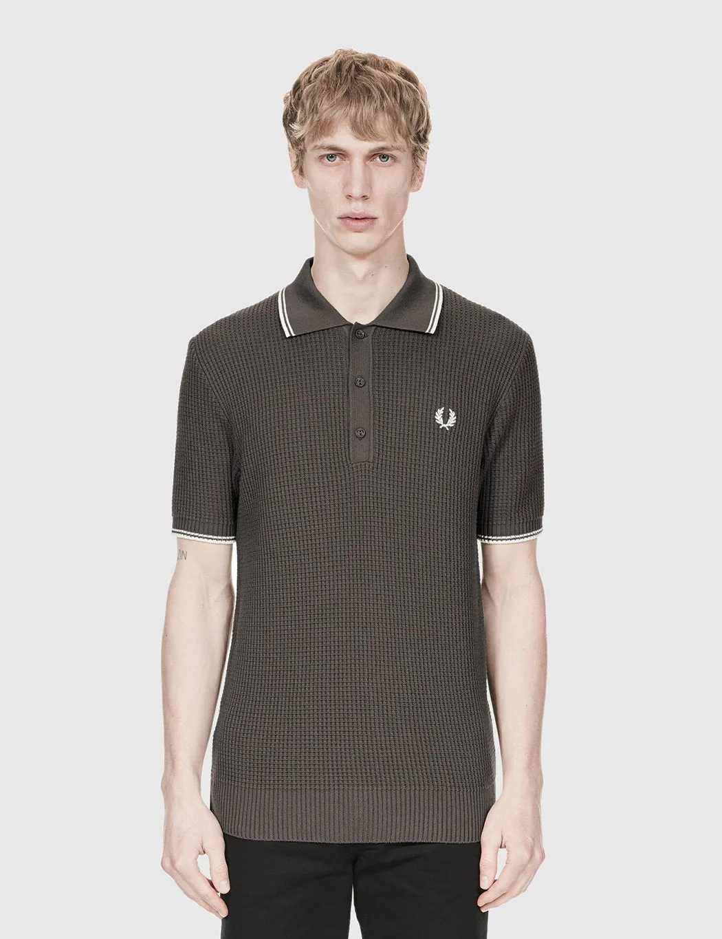 Fred Perry Textured Knitted Polo Shirt - Anthracite Black