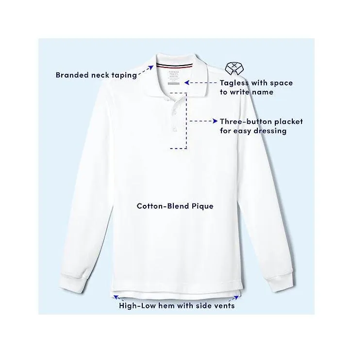 French Toast Unisex School Uniform Long Sleeve Young Adult Pique Polo - SA9085Y