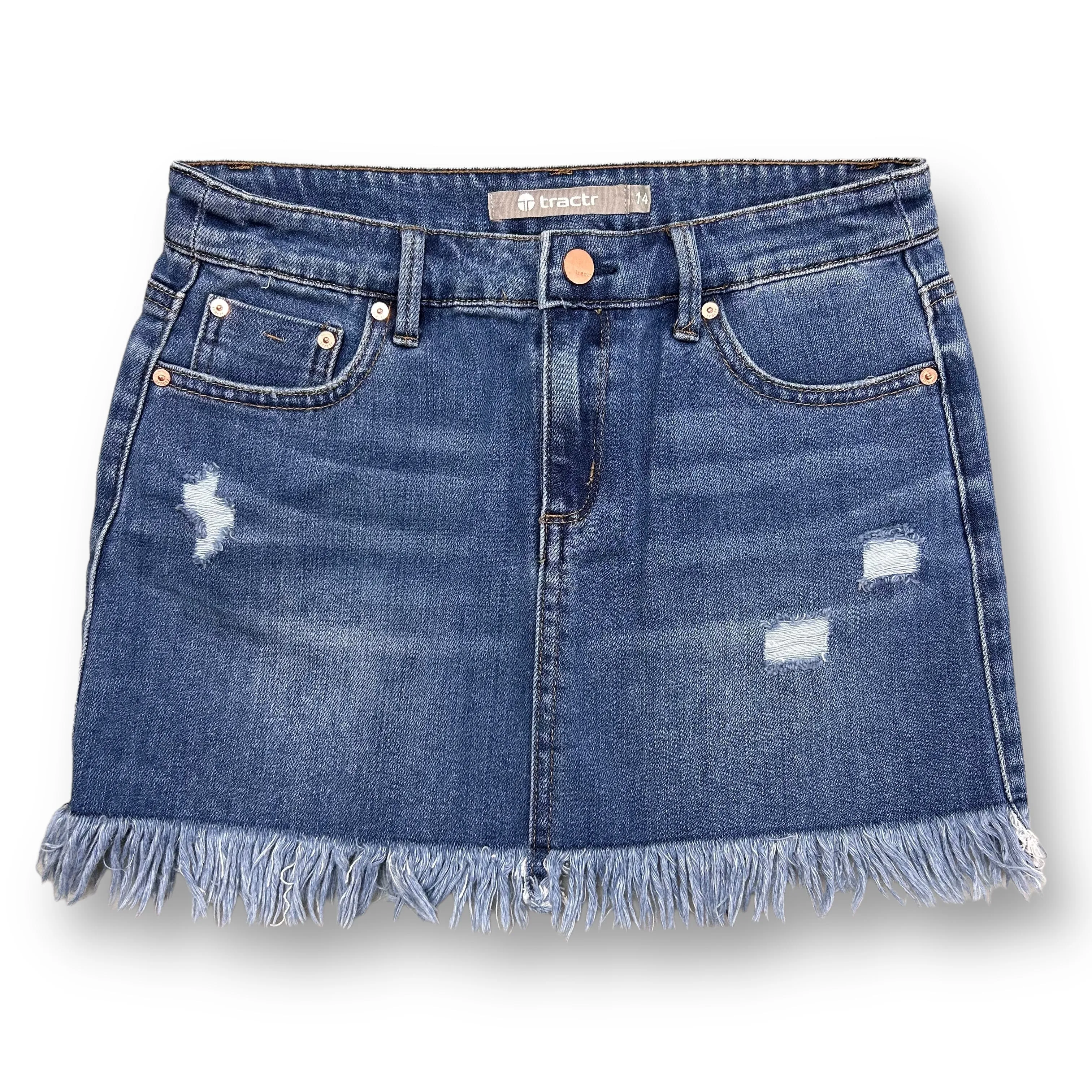 Girls Tractr Size 14 Denim Frayed Skirt