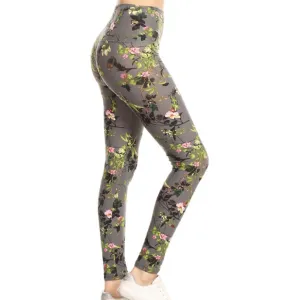 Grey Realistic Floral Leggings