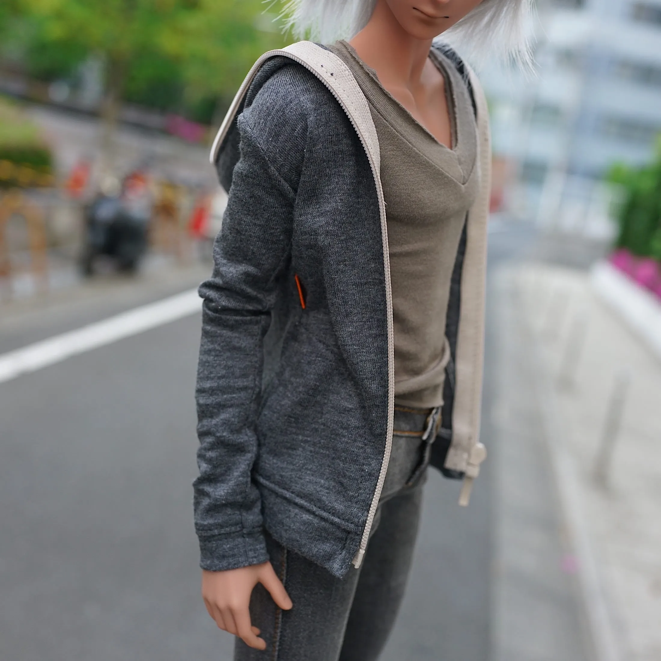 Hooded Zip Cardigan (Charcoal)