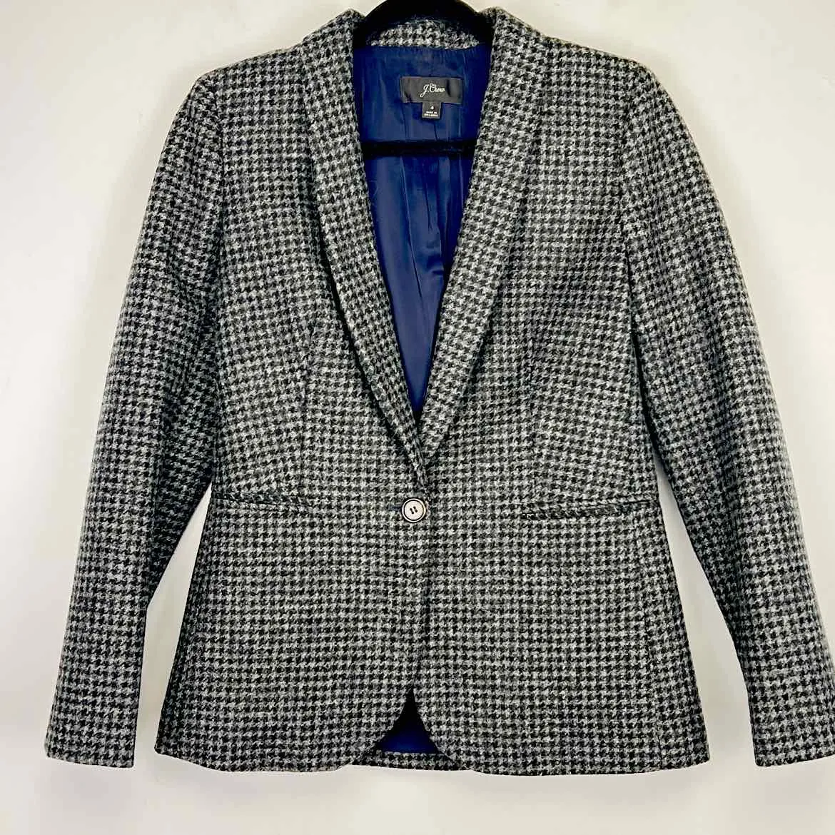 J CREW Womens Wool Houndstooth Black & Grey 1 Button Size 4